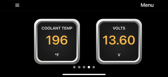 I purchased a Veepeak OBDCheck BLE+ Bluetooth 4.0 OBD II Scanner Wireless Car Diagnostic Scan Tool on Amazon and downloaded OBDFusion from the App Store. Then I created this Temperature and Voltage gauge dashboard which runs on my iPhone. It rests nicely in front of the ashtray door and is easily readable.