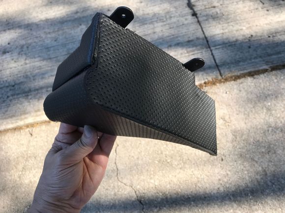 I fabricated this dash "filler" piece which continues the lines of the original AC vents, hiding the ugly fan box.