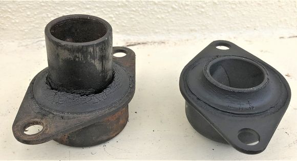 Old mount on the left where the metal sleeve had parted from the rubber. New mount on the right.