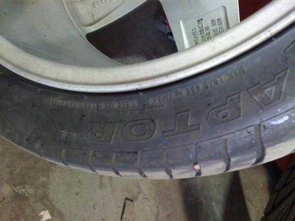 2009 6 3 (3) Bad Riken front tires which I spotted when doing my brakes.  Inside sidewall cracking.  Who installs walmart tires on this car?