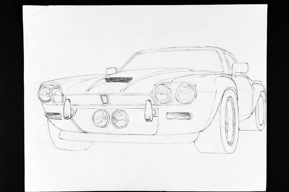 This is a rough sketch of what I am working toward with JagZilla. It leaves out some of the finer details, but, I think it conveys the attitude of the car fairly well.