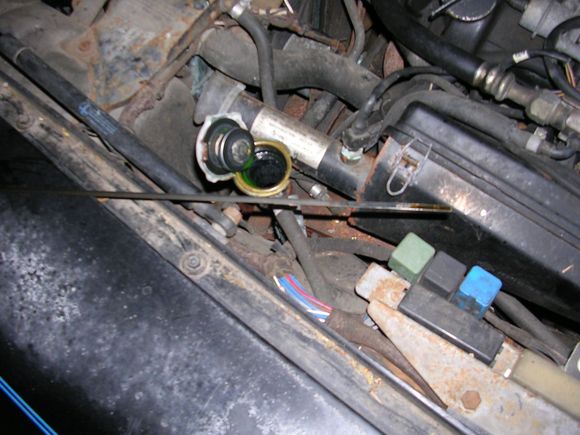 Nice green coolant. Oil on dipstick clean, trans fluid clear and red. All Good.