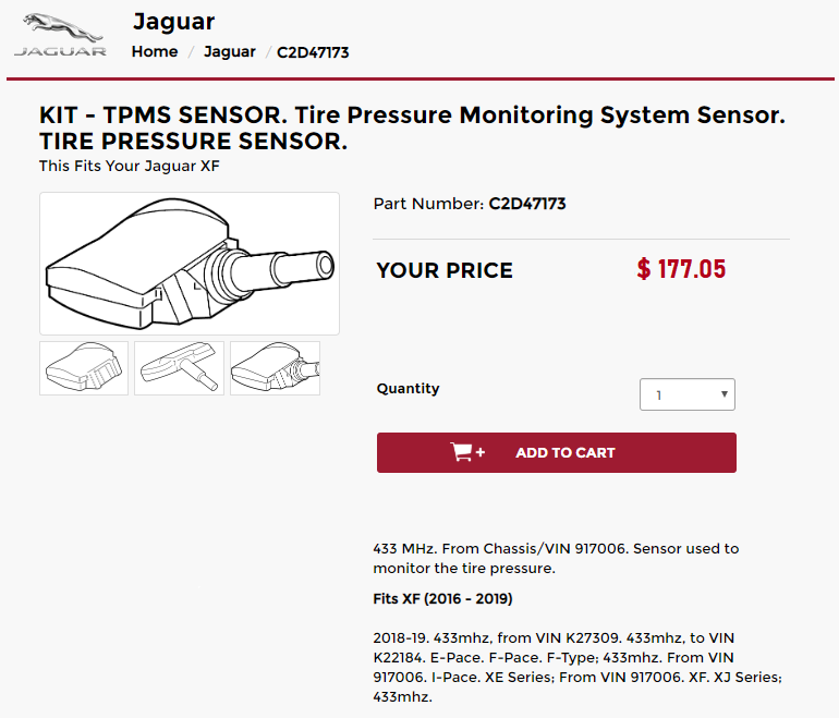 Wheels and Tires/Axles - Jaguar TPMS Tire Pressure Monitoring Sensors (C2D47173) - Canada Listing - New - Toronto, ON M4Y1R5, Canada