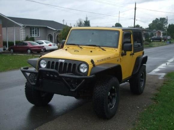 2008 Wrangler Rubicon JK 2 Dr.
3.5&quot; suspension lift
2&quot; body lift
True Flow XDI air intake
Gibson SS headers
Flowmaster Exhaust
Xenon flat style flares
Homemade bumper
35&quot; BF A/T
17&quot; Black Rock Rims
Predator Tuner