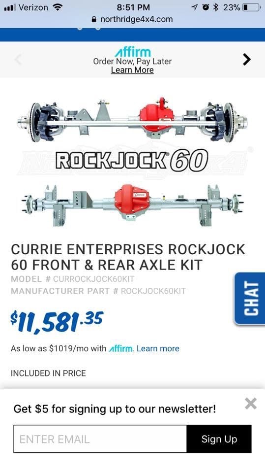 Drivetrain - New in crate front & rear Currie rock jock 60s - New - 2007 to 2018 Jeep Wrangler - Nashville, TN 37214, United States