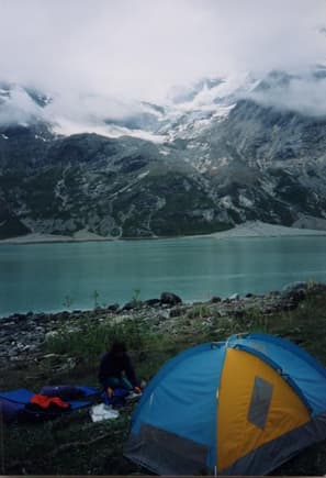 Lora making camp for the evening in the upper arms of Glacier Bay Alaska.