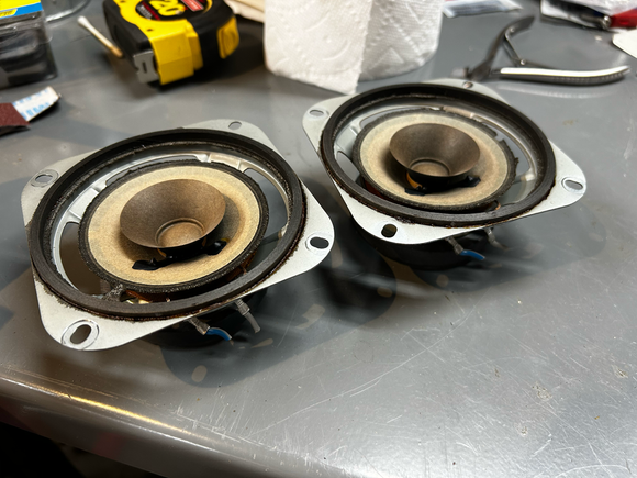 factory speakers removed, i decided to just snip the harness and use the new attachments rather than solder directly to the new speakers.