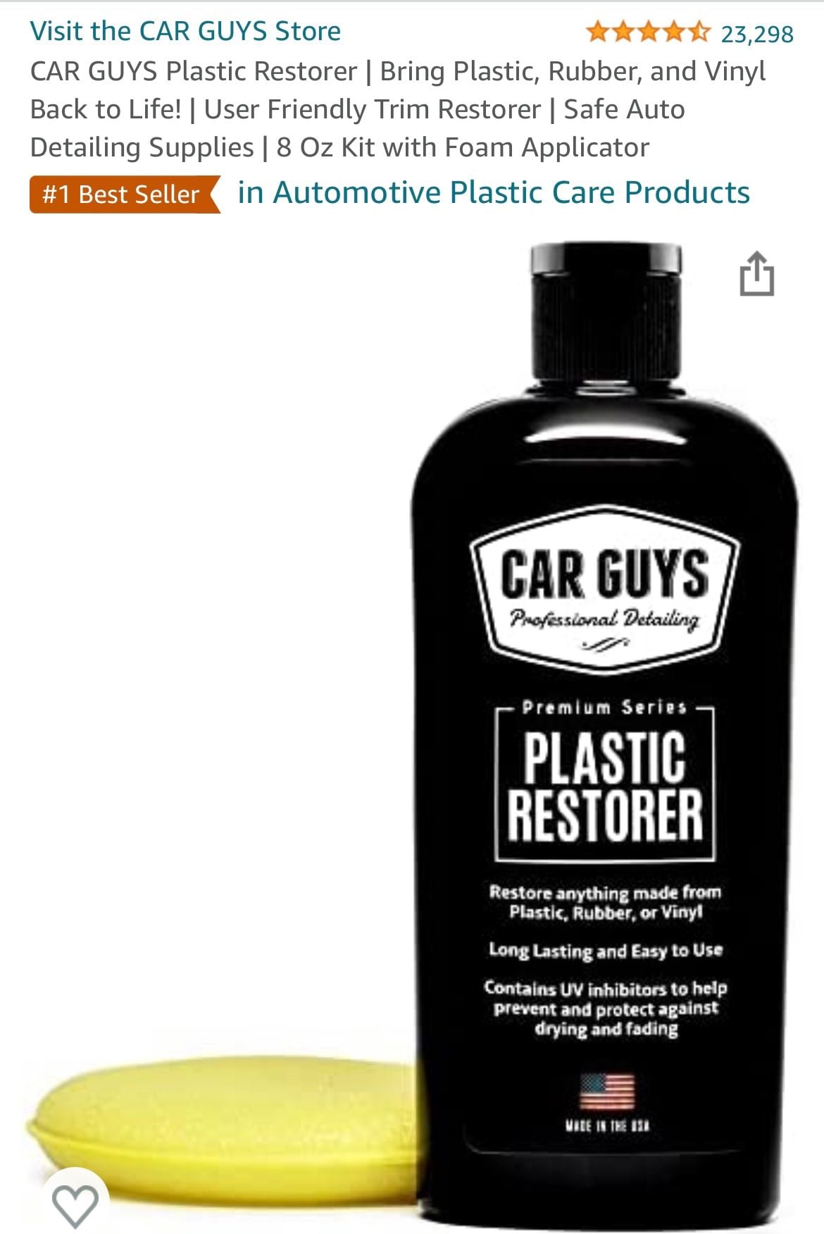 CAR GUYS Plastic Restorer, Bring Plastic, Rubber, and Vinyl Back to Life!, User Friendly Trim Restorer, Safe Auto Detailing Supplies