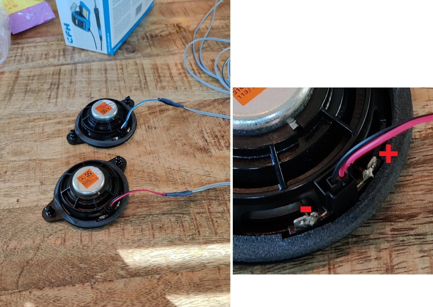 note the polarity of the D-pillar speakers