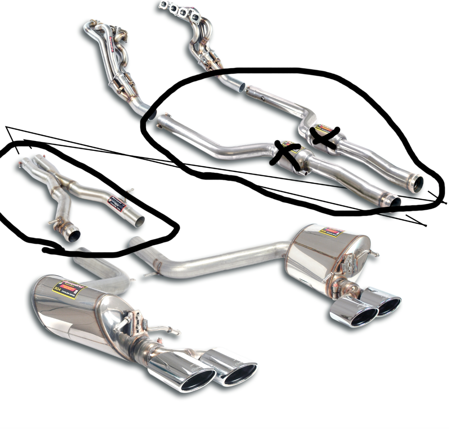 w204 C63 SuperSprint secondary cat delete pipes & resonator delete X