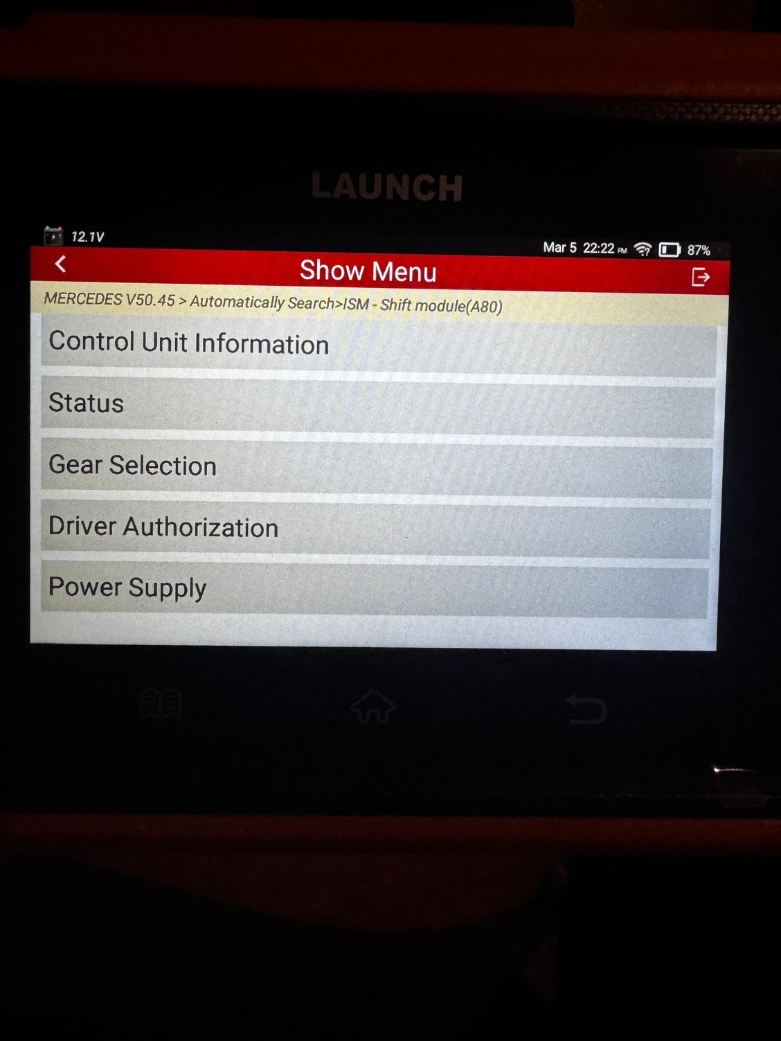 Live data stream menu