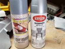 This is the primer and top-coat that I used. Worth noting, last coat of the "shimmer" needs to be a heavy (wet) coat. 