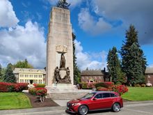 2020 GLC-63 on Joint Base Lewis-McChord in front of the WW1 memorial. The buildings in background are quarters of Generals and their families.