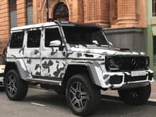 Another one! Here's a camouflage wrapped Mercedes-Benz G500 AMG 4×4² from Saudi parked on Harrods in London this week.