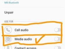 BT profile options showing Media Audio toggle