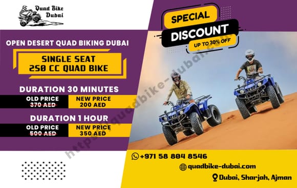 We offer Quad Bike, ATV riding, and Dune Buggy riding as activities https://quadbike-dubai.com/
