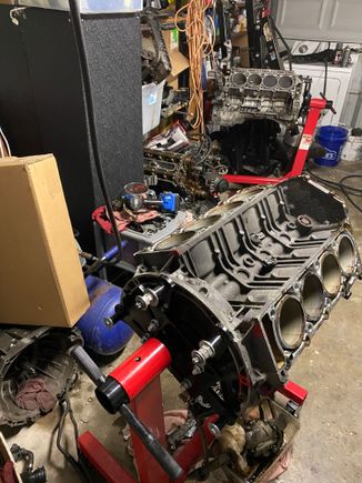 Current view of the right side of my garage. If you look closely you’ll see 

Getrag420 6-speed manual trans (Bmw)
5hp24 5 speed auto trans (Bmw)
M62tu44 v8 engine (Bmw)
M113K torn down 
M113 55 n/a