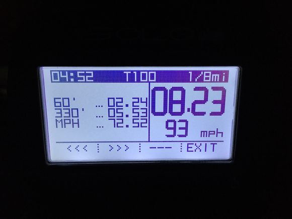 Ran four 1/8 mile tests this evening. All four were close to this time.