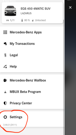 Where to find version number of Mercedes Me Connect.