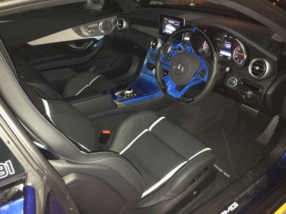Central trim to match steering wheel and a new pair of amg sports seats to match the interior with  blue diamond stitching