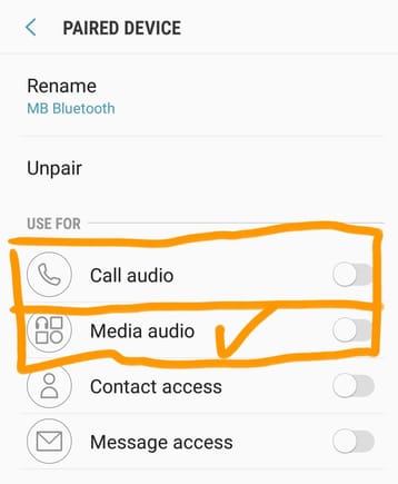 BT profile options showing Media Audio toggle