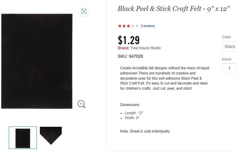 Peel & Stick Craft Felt - 9 x 12, Hobby Lobby