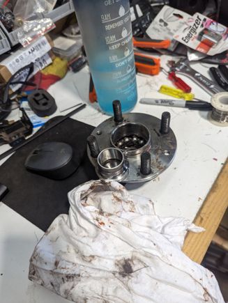 These are the stock hubs.  Repacked with grease but I was able to pull the race out by hand.  Maybe being a worry wart but wasn't a fan. Plastic bearing retainer showed some brittleness and one part was broken.