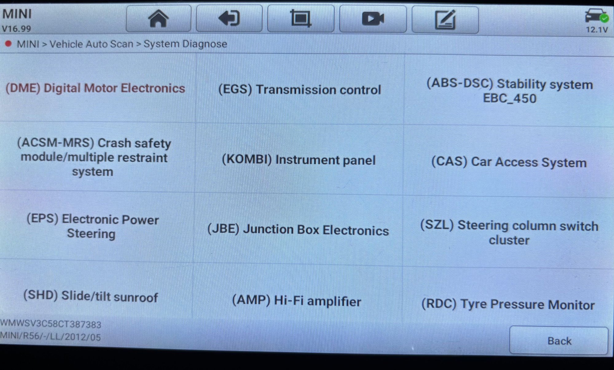 I was checking to find live RPM readings. This is the menu available for live data. 