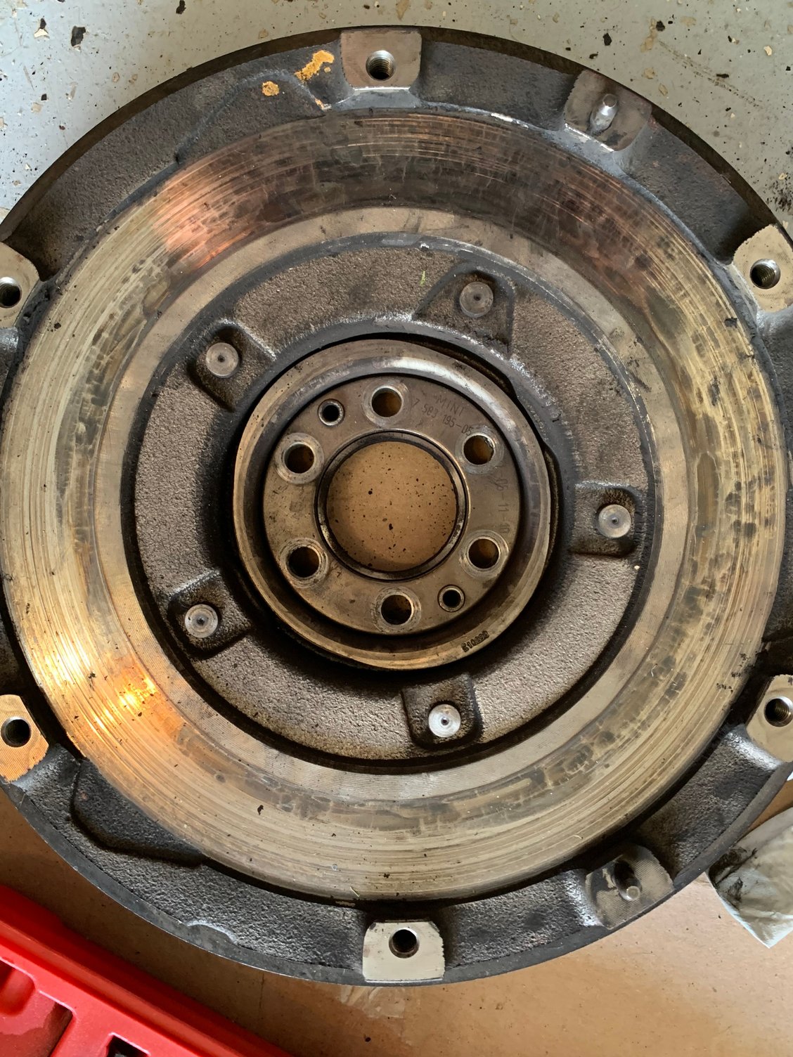 Flywheel and locking pin during rebuild North American Motoring