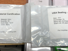 The seals from McMaster-Carr.  2 sizes. These are for the black O-rings.  You'll know which one goes where because... 2 sizes.