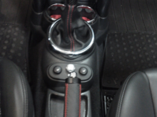 JCW Shifter knob, new leather shifter boot and ebrake handle with red stitching