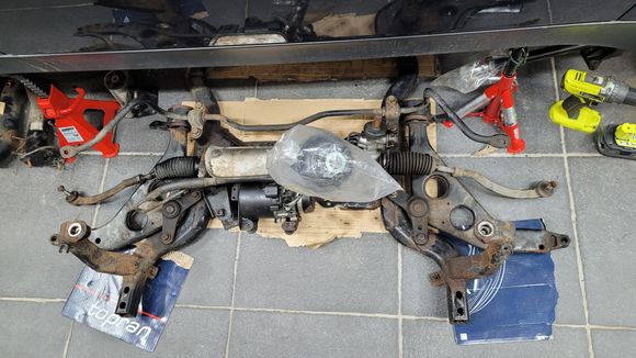 The subframe with steering rack