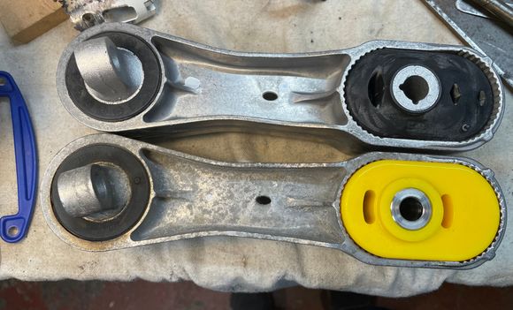 Lower engine mount stabilizer link.  OEM vs PowerFlex