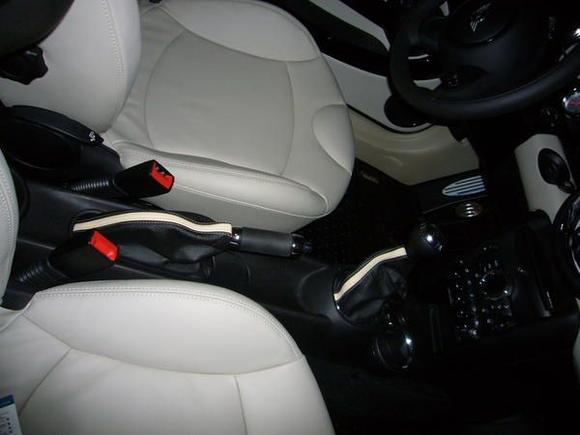 Redline Leather Park brake and Shifter boot with beige stripe.