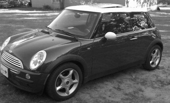 mini cooper black in white picture