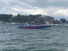 Rare photo of a tiger tied up to a mooring ball. Kelly was the only pro to lasso and tie up on the bow. Us other two amateurs tied up on our transom and circled around the ball. This was in the middle of the downpour Friday, before the real shit storm let loose on put-in-bay. 