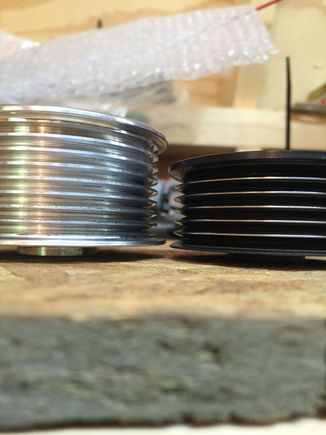 Here is the difference of the stock vs. the 8 rib alt. Pulley