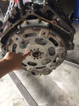 After you remove the 6 15mm bolts the flexplate needs to be pry'd off. I'm keeping my flexplate because it is brand new pretty much. Im not going to admit how long it took me to figure out it just pops off with some force.