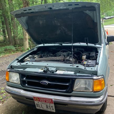 Re-painted inside engine compartment; back of cab & front of bed; inside doors.