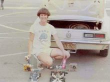 My brother with his 1/12 Jerobee gas car and his RC100 formula bodied 1/8 car