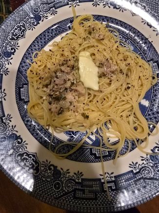 Had pasta with clam sauce instead of chili. 