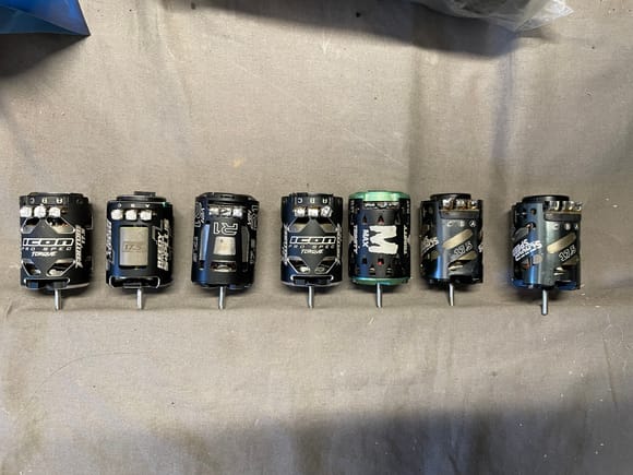 Motors all in good condition. Never overheated. Always used a fan and proper gearing. 

2- 17.5 Fantom torque $60 each
1- 17.5 Reedy S+ w/torque rotor $60 
2- 17.5 Schuurspeed  $40 each
1- 13.5 Trinity Monster Horsepower $40
1- 17.5 R1 V21 motor $55

Shipping is free in lower 48. Thanks for looking 