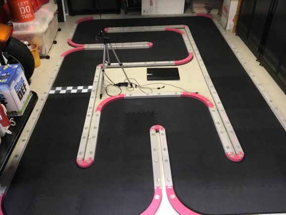 My new garage track with free lap counter for my stock MR-03. I haven’t tested it out with more than one car at a time yet. It seems to work pretty good for one though. Are there an iPhone based lap counters available for free? 