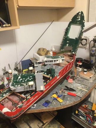 All the parts , fitted the rudders for servo with new tubes and shafts then decided to fix the glue issues as parts were falling off .