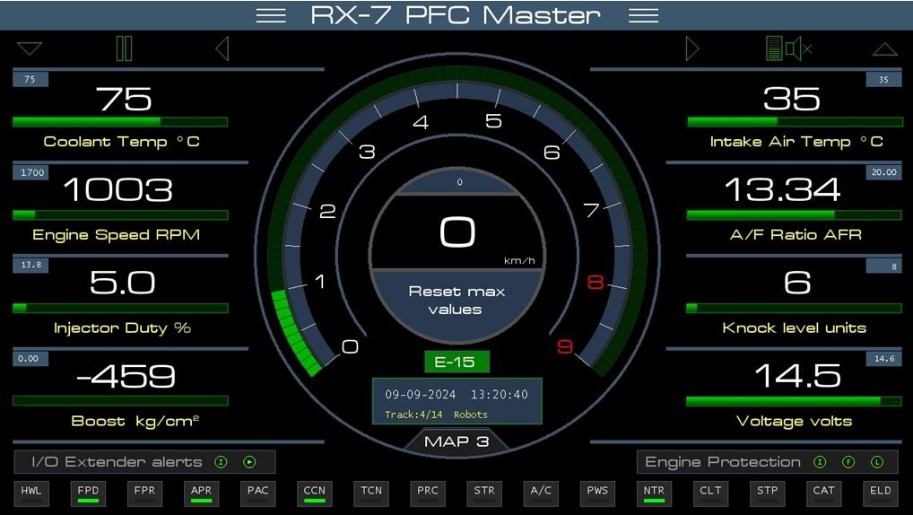 PFC Master main dash screen