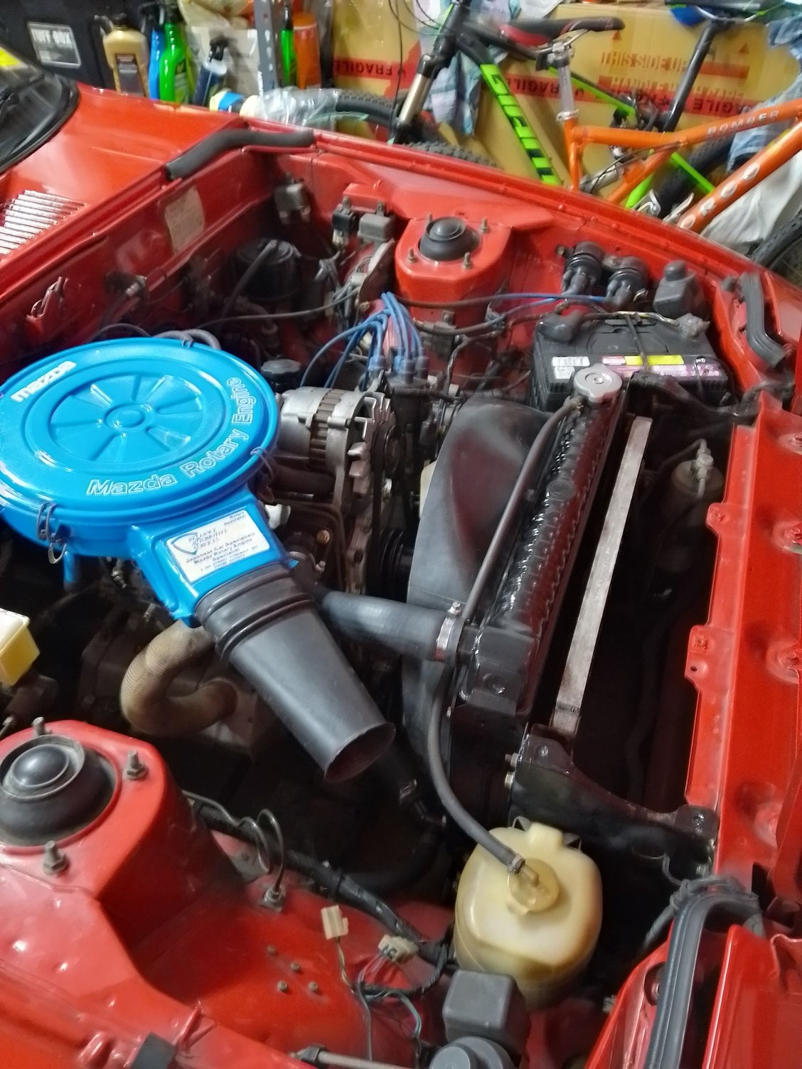 Engine bay minus the radiator shroud panel.