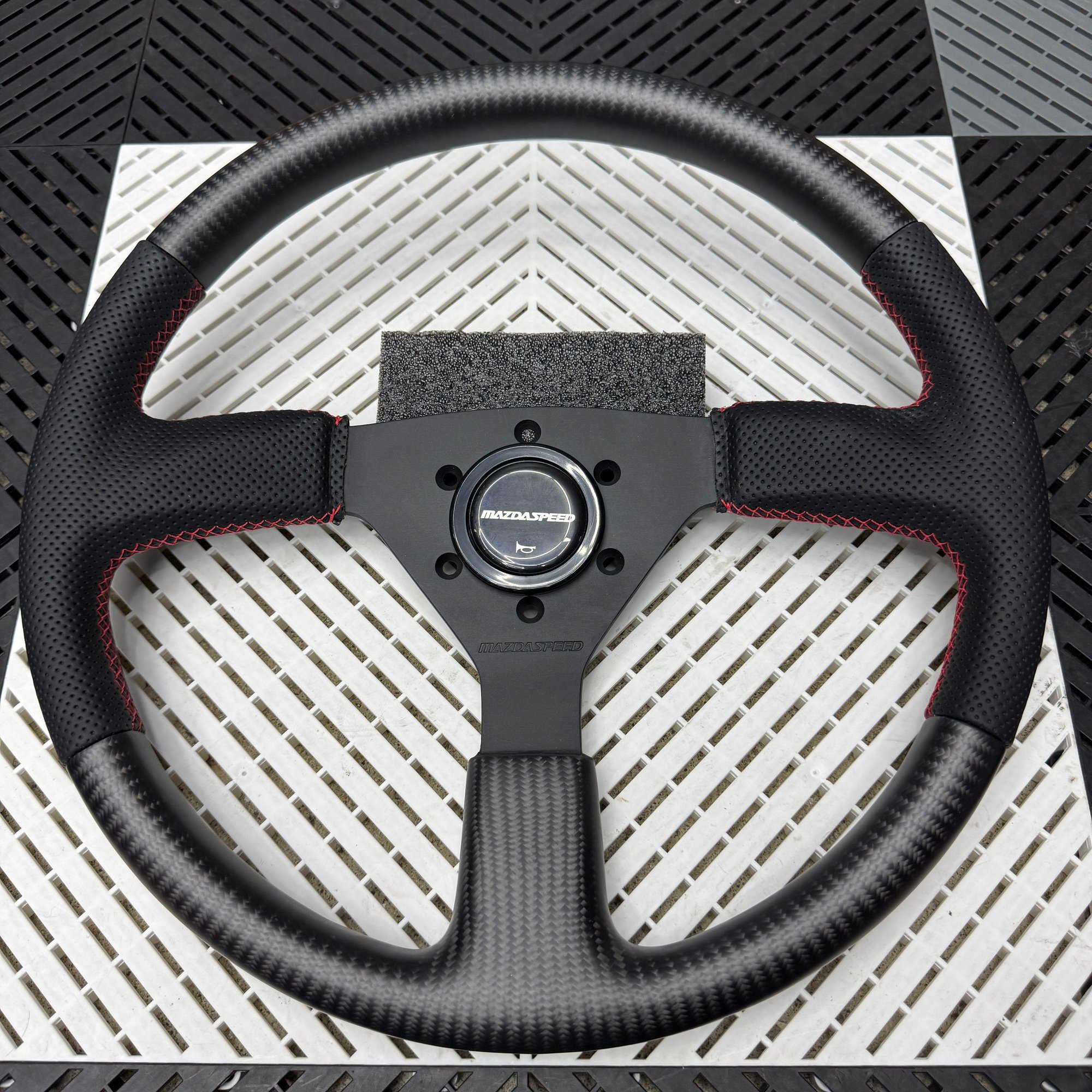 Interior/Upholstery - Fully Restored MAZDASPEED Steering Wheel - Carbon / Red Stitch - Used - 1992 to 2002 Mazda RX-7 - Birmingham, MI 48323, United States