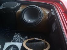 custom fiberglass sub boxes made my self.... two jl audio 10&quot; w3 with a rockford folsgate 1500db amp to push them. time consuming but worth the hard work.... can't wait to finish the second and paint them with wrinkle paint flat black.