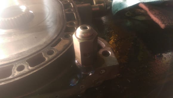Oil Pressure Regulator after hammer treatment - went from ~8.1mm to ~6.1mm diameter hole which should raise the oil pressure