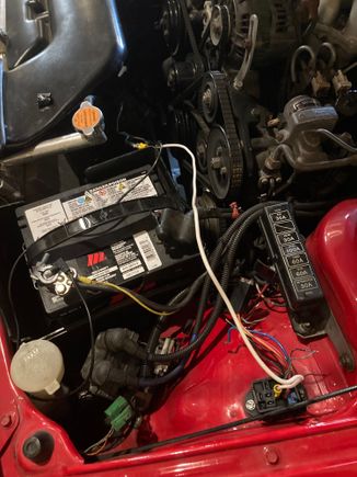 I made a connection ( white wire) from the fan red wire directly to the pin in the relay that gave 12.2 volts with ignition on and ground the fan black wire directly to the battery. Fan turned on with ignition . Can I tape up this setup to temporarily run the car or is it an electrical hazard ie (spark , fire etc. )